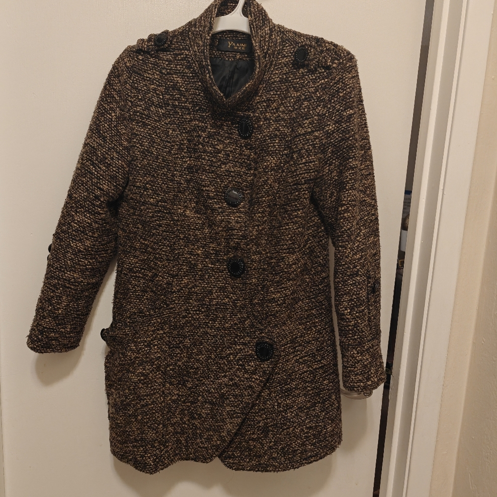 Chic Brown Tweed Pea Coat
